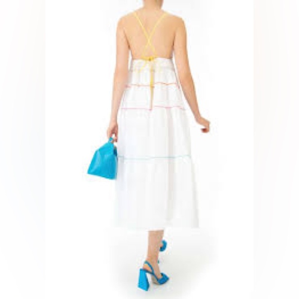 Staud Cleo Dress L Large white rainbow cotton summer dress - Picture 3 of 3